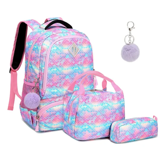 Stilvolles Teenager-Mädchen-Rucksack-Set für Kinder, Schul-Büchertasche mit Lunch-Einkaufstasche, Federmäppchen, Einhorn-Schultaschen-Rucksack
